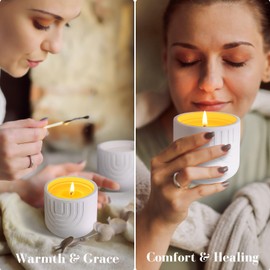 Viyffo Lavender Pine & Juniper Scented Candles, Natural Soy Wax Candle in White Gypsum Jar, Clean Burning Aromatherapy Candle for Relaxation, Stress Relief & Cozy Fall Home Decor Gift