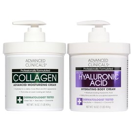 ADVANCED CLINICALS 2 PACK SET - CREMA CORPORAL COLAGENO RESCATE DE LA PIEL CON TE VERDE, ALOE VERA Y MANZANILLA + CREMA CORPORAL A. HIALURONICO CON ACEITE DE BORRAJA, ESCUALANO Y VITAMINA E 454GR/CU