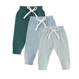 Unisex Baby Clothes Toddler Baby Boy Girl Joggers Pants Solid Drawstring Cotton Sweatpants Fall Winter Outfit (Green+Grey+Blue,2-3T)