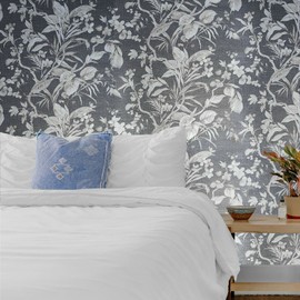 Trussardi wall decor Contemporary Unique Luxury Wallpaper Modern Floral Plants Charcoal Gray Taupe Black Metallic Faux Fabric Textured