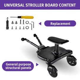 JUANWAN Universal Stroller Board with Detachable Seat - 2 in 1 Sit and Stand Stroller Standing Board for Most Brands of Strollers Holds Children up to 55#Black