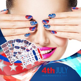 SILPECWEE 6 Sheets 4th of July Nail Wraps Independence Day Nail Polish Stickers for Women Patriotic American Self Adhesive Nail Polish Strips Gel Nail Strips Manicure Design with Nail File