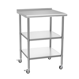 Chingoo Stainless Steel Table with Wheel Caster 24 x 24 Inches Metal Prep Table with 2 Adjustable Undershelves & Backsplash for Commercial Kitchen, Outdoor, Restaurant