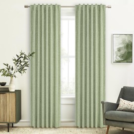 PANGSINNE Full Blackout Sage Green Curtains 84 inches Long for Living Room, Black Out Linen Insulating Heat Light Blocking Curtains for Bedroom, 52x84 in Length, Sage Green