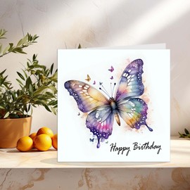 Happy Birthday Card - Watercolour butterfly beautiful birthday card mum sister