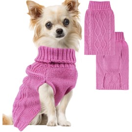 Winter Dog Clothes for Small Dogs - Knitted Sweater for Dachshund, Bulldog - Warm Puppy Outfit for Girls (Pink, Large)