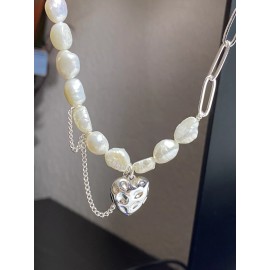 Silver Charm Women Fashion 925 Sterling Silver Plated Pearl Charm Chunky Necklace NEW