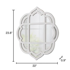 Farmhouse Scalloped Window Mirror 22 X 24 Inch, Hanging Distressed Finish Rustic White Wooden Round Mirrors for Wall Decor Living Room, Floral Decorative Mirrors for Hallway Entryway