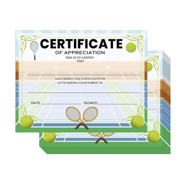 25 Pack Tennis Award Certificates End of Season Soccer Team Awards 8.5 x 11 Inch - Tennis Ceremony Certificate of Appreciation for Coach Teacher and Kids