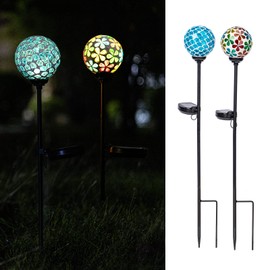 VCUTEKA Solar Garden Lights, Mosaic Solar Light Outdoor Waterproof LED Pathway Stake Light for Landscape Patio Yard Deck Walkway Decoration, 2 Pack