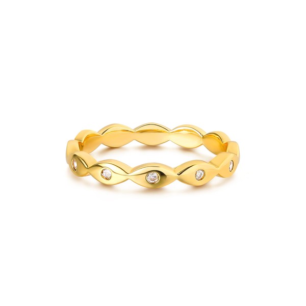 GNIRTSI Gold Evil Eye Ring for Women Cubic Zirconia 14K