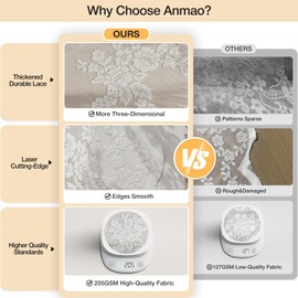 Anmao Vintage Lace Curtains 45 Inches Long 2 Panels, Romantic Elegant Light Filtering Semi Sheer Floral Thick Lacy Curtain Drapes for Living Room and Bedroom, Each Panel 55W x 45L, White Rose