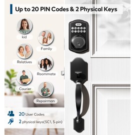 TEEHO Keyless Entry Door Lock Deadbolt with Handle Set, Electronic Digital Smart Locks Set for Front Door with 2 Keys, Easy to Install Keypad Deadbolt, Auto Lock - Matte Black