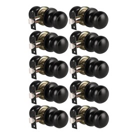 KNOBWELL 10 Pack Modern Door Knob Passage Door Knob, Black Closet Door Knobs, Non Locking Interior Door Knobs Round Ball Door Handle Lockset, Matte Black Keyless Doorknob for Hallway