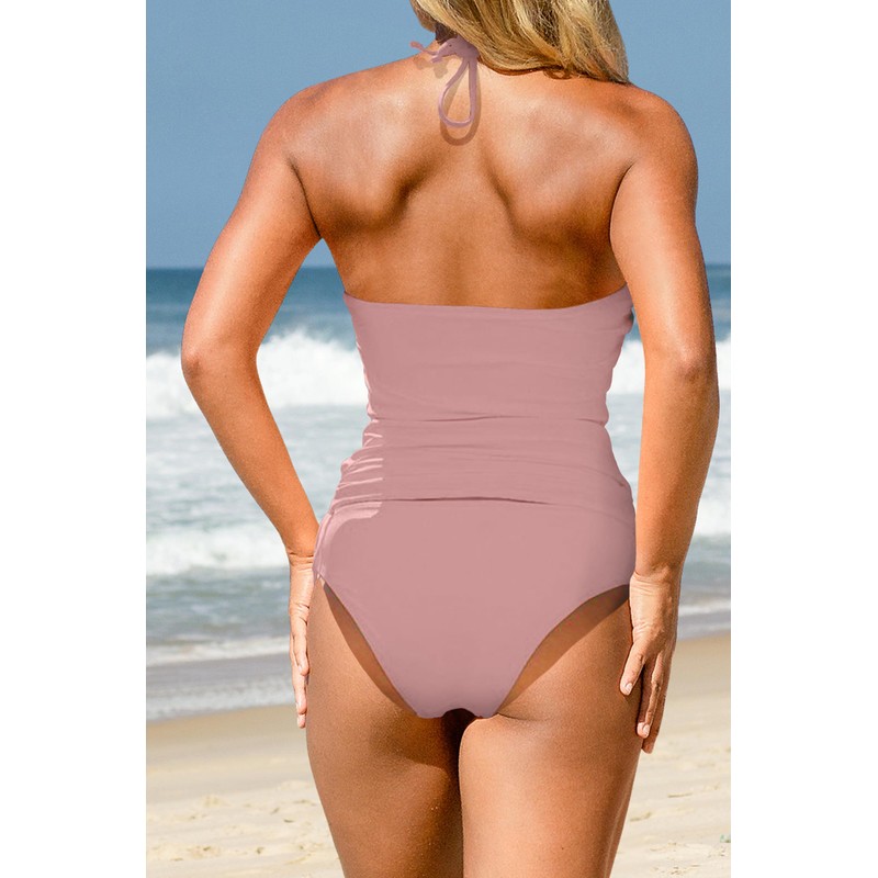 Beachsissi Women's Two-Piece Swimsuits, Padded, Side Drawstring, Swimwear, Halterneck, Leopard