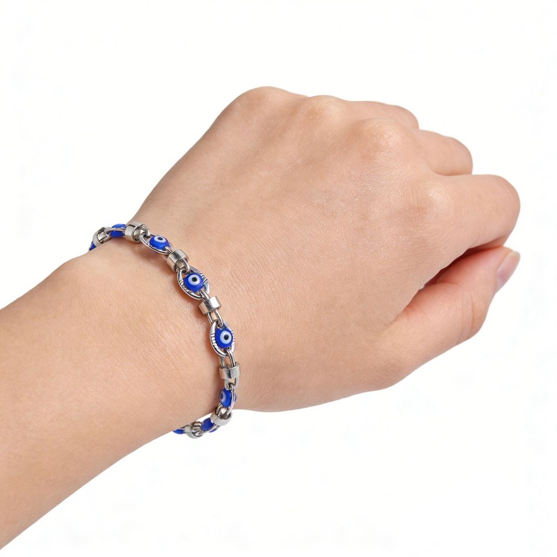 STWTR Ladies' Evil Eye Bracelet - Stainless Steel Blue Red