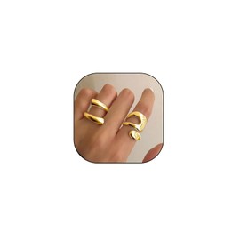 Retro Exaggerated Geometric Ring Set for Teen Girl 14k Gold Bohemian Statement Open Chunky Stackable Ring Hip Hop Punk Twist Spiral Thumb Jewelry (Gold)