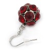 Ruby Red Crystal Ball Drop Earrings In Silver Tone -