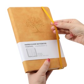 Notebook, Notebook, Notebook A5, Journal Book, Travel Journal, Lined Notebook A5, Notepad, Notebooks A5, 100 gsm, 200 Pages, Pack of 2, Travel Journal, Notebook Leather, Embossed Tree Design, Yellow