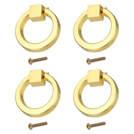 PATIKIL 4Pack Drawer Ring Pull Handles, 1.57" Zinc Alloy Hole Ring Cabinet Knobs with Screws for Cupboard Cabinet Drawer Dresser Closet Door, Gold