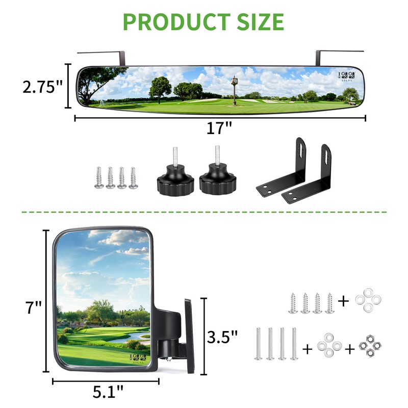 10L0L Golf Cart Folding Side Mirror and Panoramic Rear View