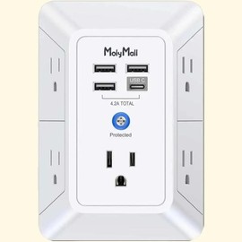 5-Outlet Surge Protector Wall Charger with 4 USB Ports - 1680J Multi  for Home, Office, Travel plugs electrical extender