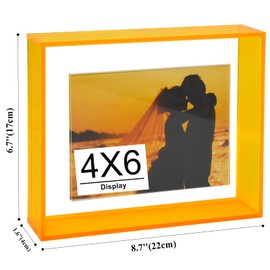 4x6 Picture Frame, Acrylic Magnetic Picture Frame Wall Mount Tabletop Floating Photo Frame Display for Gallery Wall Desk Home Office, Neon Yellow