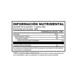 Creatina Monohidratada 1 kg | 5 g por Porción | Suplemento Alimenticio en Polvo | Sin Azúcar | Gymrat Essentials | Smile Labz | 200 Servicios