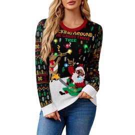 Christmas Women's Xmas Ugly Funny Holiday Long Sleeve Light Up Pullover Sweater Rocking Around the Christmas Tree M