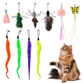 JIEYUMAO 10Pcs Cat Wand Attachments, Multicolor Cat Toy Wand Refills, Various Styles Cat Wand Replacement Refill Toys Cats Wand Replacement Cat Feather Cat Toy Refills for Playing Exercising
