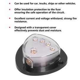 Fuse Distribution Box, Fire Resistant Power Distribution Block 0/4 AWG to 4/8 AWG Reliable 1 in 4 Way Out for Cars Trucks Boats