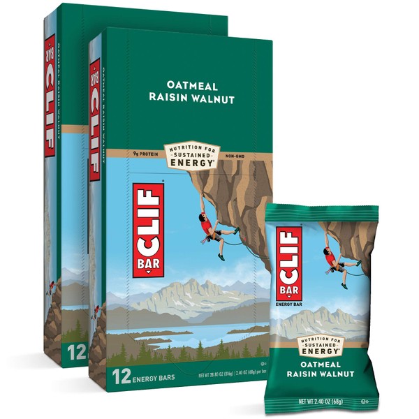 CLIF BARS - Energy Bars - Oatmeal Raisin Walnut - Made with Organic Oats - Plant Based Food - Vegetarian - Kosher (2.4 Ounce Protein Bars, 24 Count)