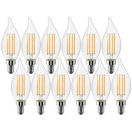 CYLYT Dimmable E12 Candelabra LED Light Bulbs 60 watt Equivalent, 2700K Warm White Chandelier Candle Bulb, 6W 650 Lumen Decorative Flame Tip Clear Bulbs, 12-Pack