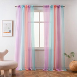 Yancorp - Cortina transparente de media habitación, 84 pulgadas de largo, cortinas de lino con efecto arcoíris degradado, cortinas con bolsillo para barra, sala de estar, recámara de sirena, cuarto de