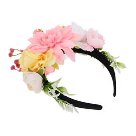 FRCOLOR Artificial Flower Headband for Weddings and Festivals Durable Boho Floral Crown Hairpiece with Double Sided Design Bride Accessory for Parties and Photo Decor Pink
