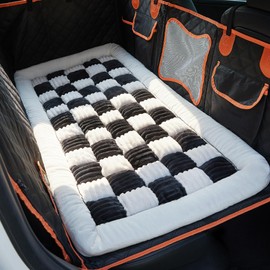 Soulbond Backseat Pet Bed Mat,Dog Bed for Car,Fuzzy Dog Seat Cover for Car Back Seat, Non-Slip Travel Pet Mat, Fit for Backseat Extenders and Seat Covers (White and Black)