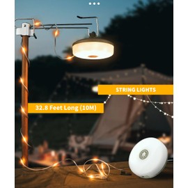 Gugxiom Cadena de Luces para Acampar, Luces de Cadena para Exteriores de 32.8 Pies, Luces de Camping Portátiles Recargables por USB a Prueba de Agua IPX4 para Senderismo en el