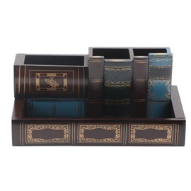 Book Shaped Pen Holder Vintage Style 4 Compartments Book Shaped Widely Used Wooden Pen Holder for Home Bookshop