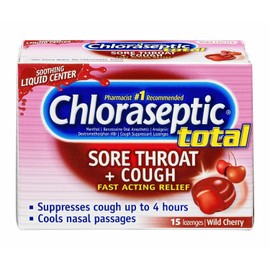 Chloraseptic Total Sore Throat + Cough Menthol Lozenges Wild Cherry Flavor 15 Ct