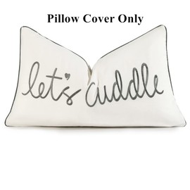 Sanmetex Decorative Lumbar Pillow Covers 14x24 Inches, Embroidery Soft Rectangluar Pillow Case with Lets's Cuddle Saying for Bed, Bedroom, Grey..