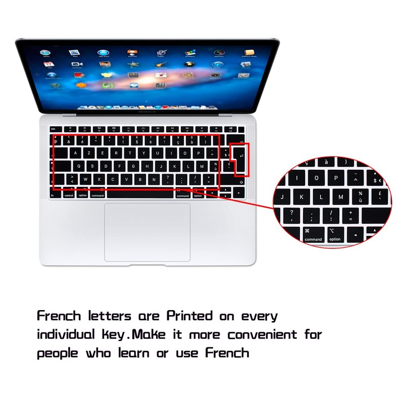 HRH French AZERTY Language Silicone Keyboard Cover Skin for MacBook