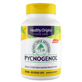 Healthy Origins, Pycnogenol, 100mg, Pine Bark Extract with Procyanidins, 60 Vegan Capsules, Lab Tested, SOYA Free, Gluten Free, Vegetarian, Non GMO