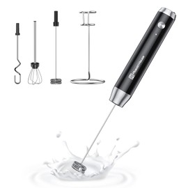 Maestri House Rechargeable Milk Frother with 3 Heads, LunaFro AS Handheld Electric Foam Maker Waterproof Detachable Stainless Steel Whisk Drink Mixer Foamer with Stand for Lattes, Cappuccino, Egg