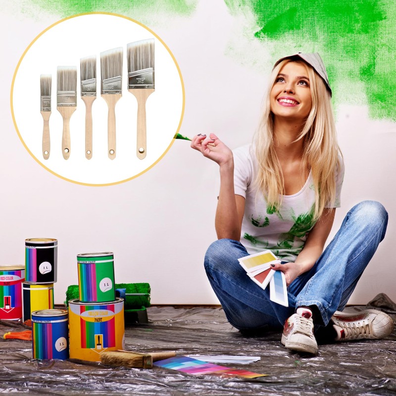 5-Piece Paint Brush Set,Paint Brush Set Decorating,Pro Angled Paint Brush,