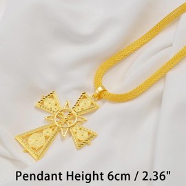 14K Filled Gold Ethiopian Cross Necklace For Women, Large Ethiopian Cross Necklaces Eritrean Traditional Ornaments Habesha African Arab Ethnic, Ethiopian Cross Jewelry (4 - Ethiopian Cross Necklace)