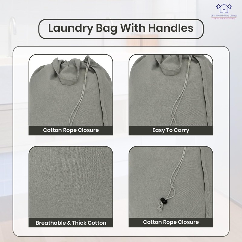 LFH Home Cotton Canvas Extra Large Laundry Bag with Handle,