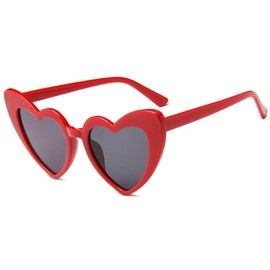 JFAN Party Glasses Heart Sunglasses Retro Sunglasses Heart Shape for Women Party Sunglasses Vintage Fashion Oversized Classic Glasses, red
