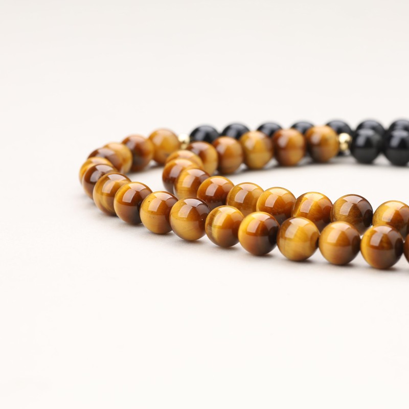 COAI 108 Mala Necklaces Ying Yang Pendant, Obsidian Tiger's Eye