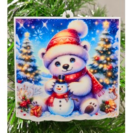 Polar Bear Ornament - Polar Bear Snowman Building Christmas Ornament
