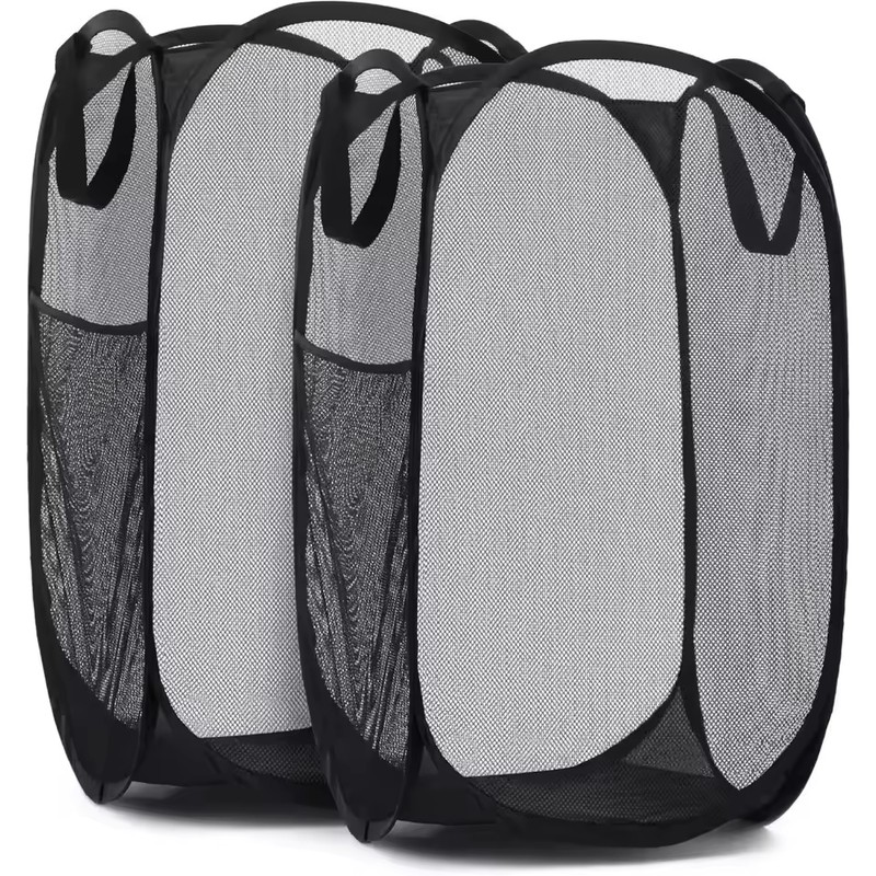 Collapsible Mesh Pop Up Laundry Hamper with Handles & Side